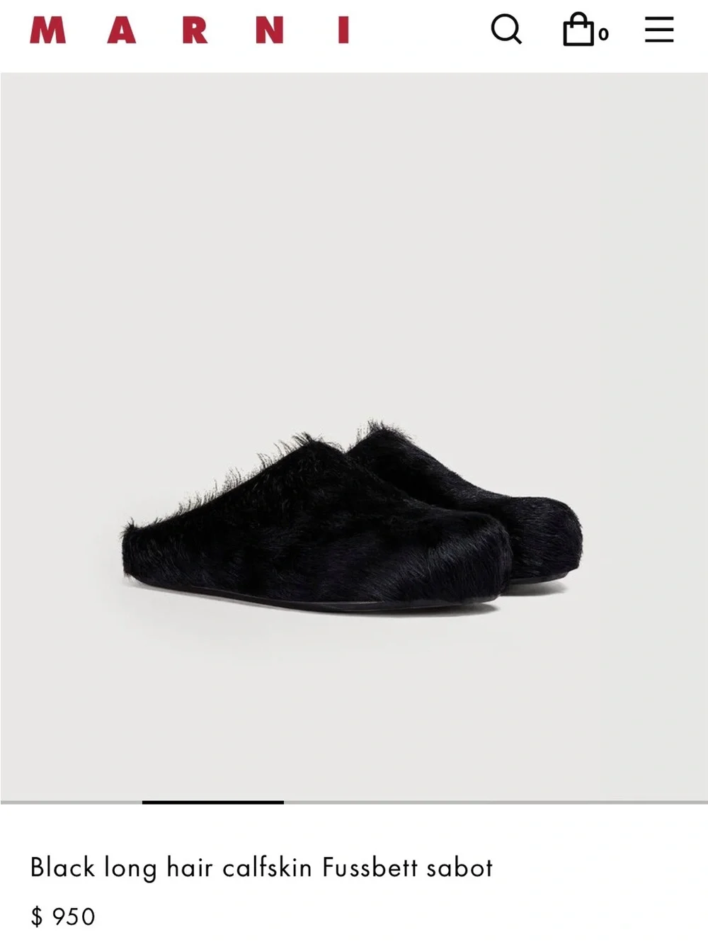 Marni Black Long-Hair Calfskin Fussbett Mules